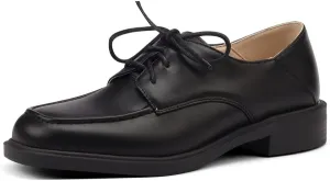 Women's Classic Lace Up Loafers Flats Square Toe Leather Low Heels Work Office Dress Oxford Shoes
