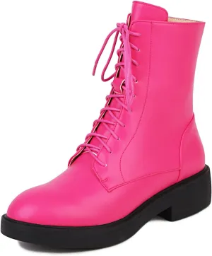 Women's Combat Lace Up Boots Platform Military Boots Low Heel Chunky Lug Sole Motorcycle Gothic Riding Boots Round Toe Comfortable Side Zipper Ankle Boots