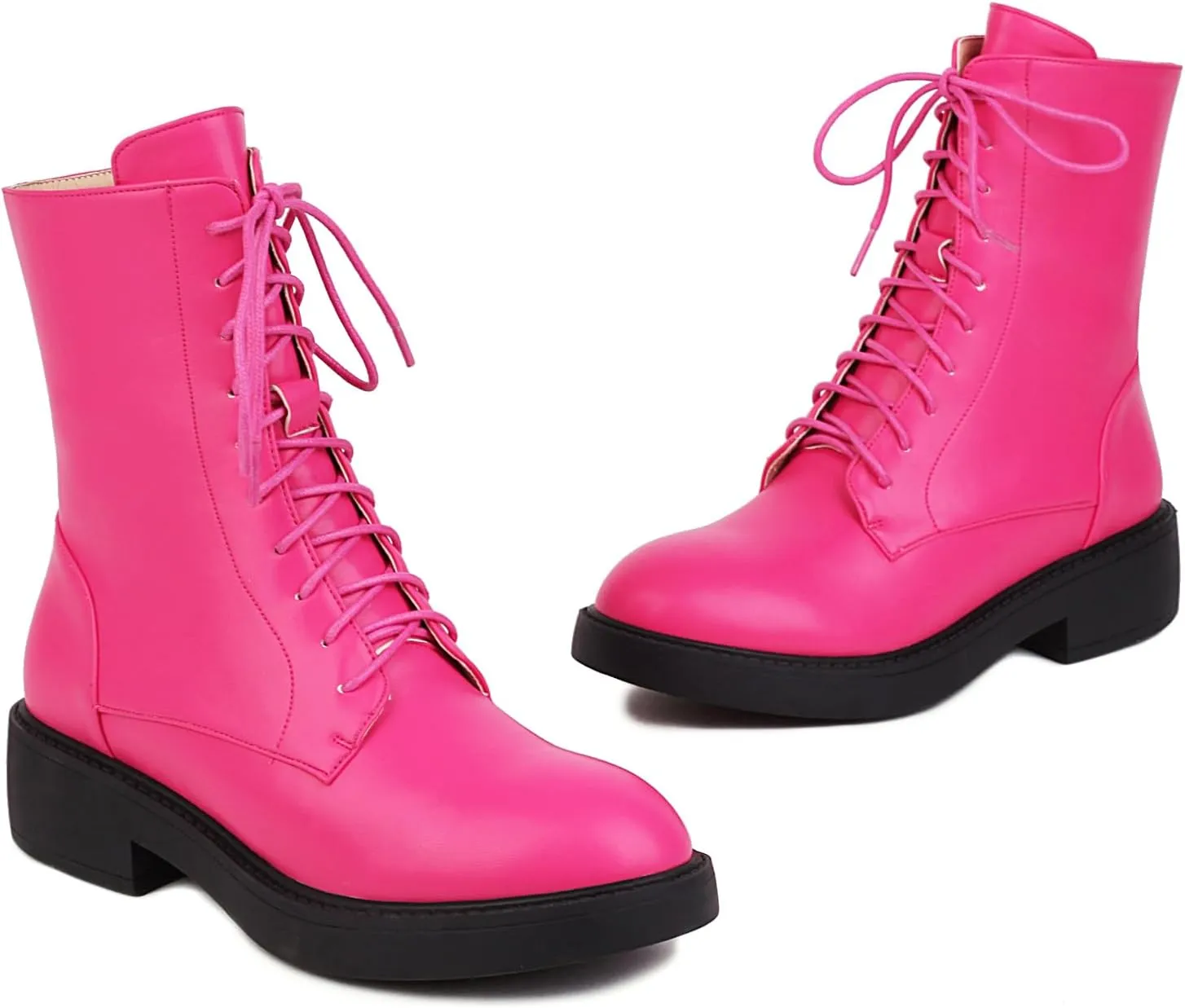 Women's Combat Lace Up Boots Platform Military Boots Low Heel Chunky Lug Sole Motorcycle Gothic Riding Boots Round Toe Comfortable Side Zipper Ankle Boots