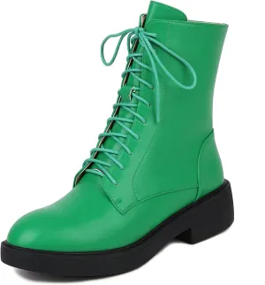 Women's Combat Lace Up Boots Platform Military Boots Low Heel Chunky Lug Sole Motorcycle Gothic Riding Boots Round Toe Comfortable Side Zipper Ankle Boots
