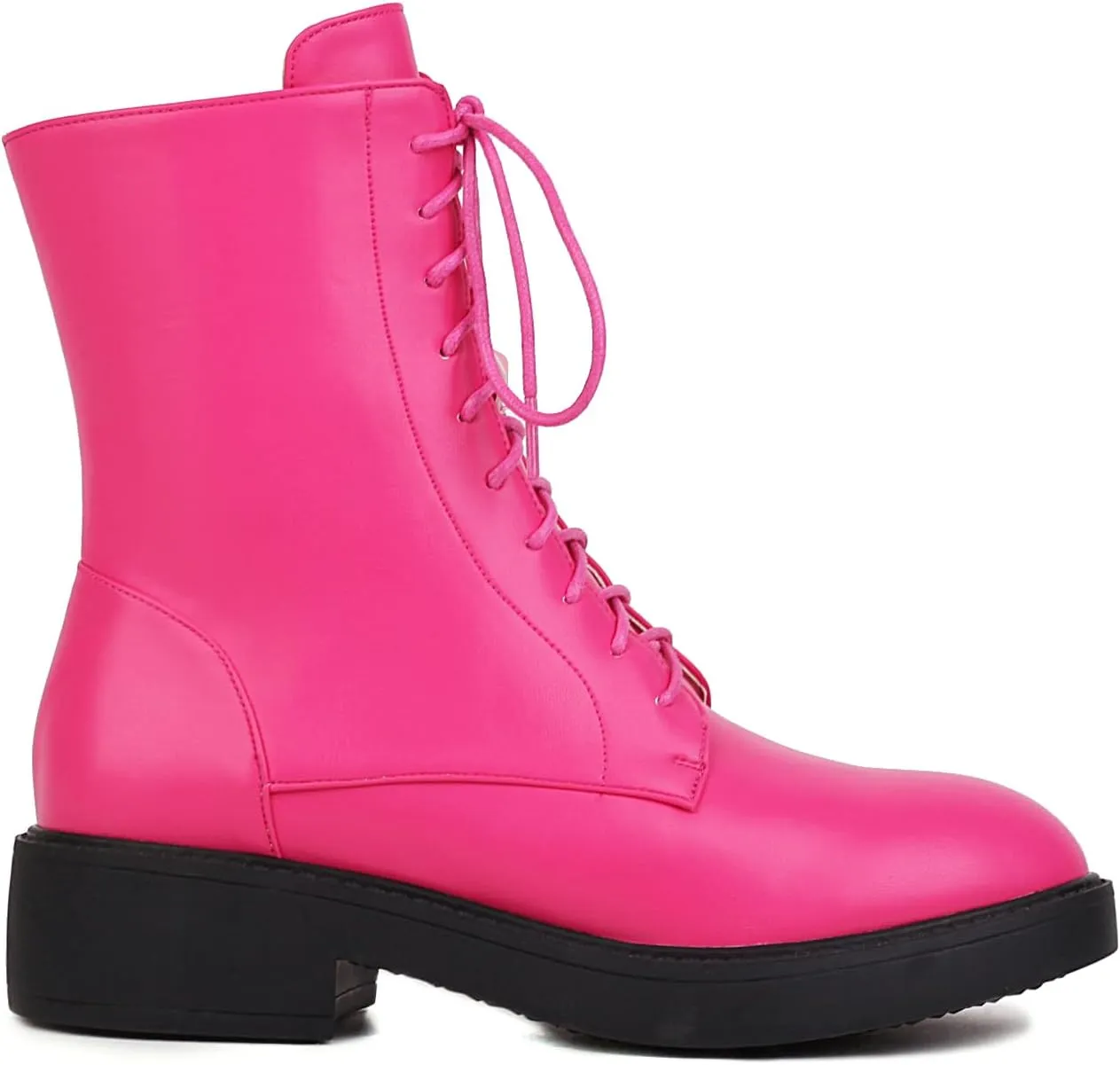 Women's Combat Lace Up Boots Platform Military Boots Low Heel Chunky Lug Sole Motorcycle Gothic Riding Boots Round Toe Comfortable Side Zipper Ankle Boots