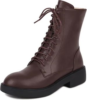 Women's Combat Lace Up Boots Platform Military Boots Low Heel Chunky Lug Sole Motorcycle Gothic Riding Boots Round Toe Comfortable Side Zipper Ankle Boots