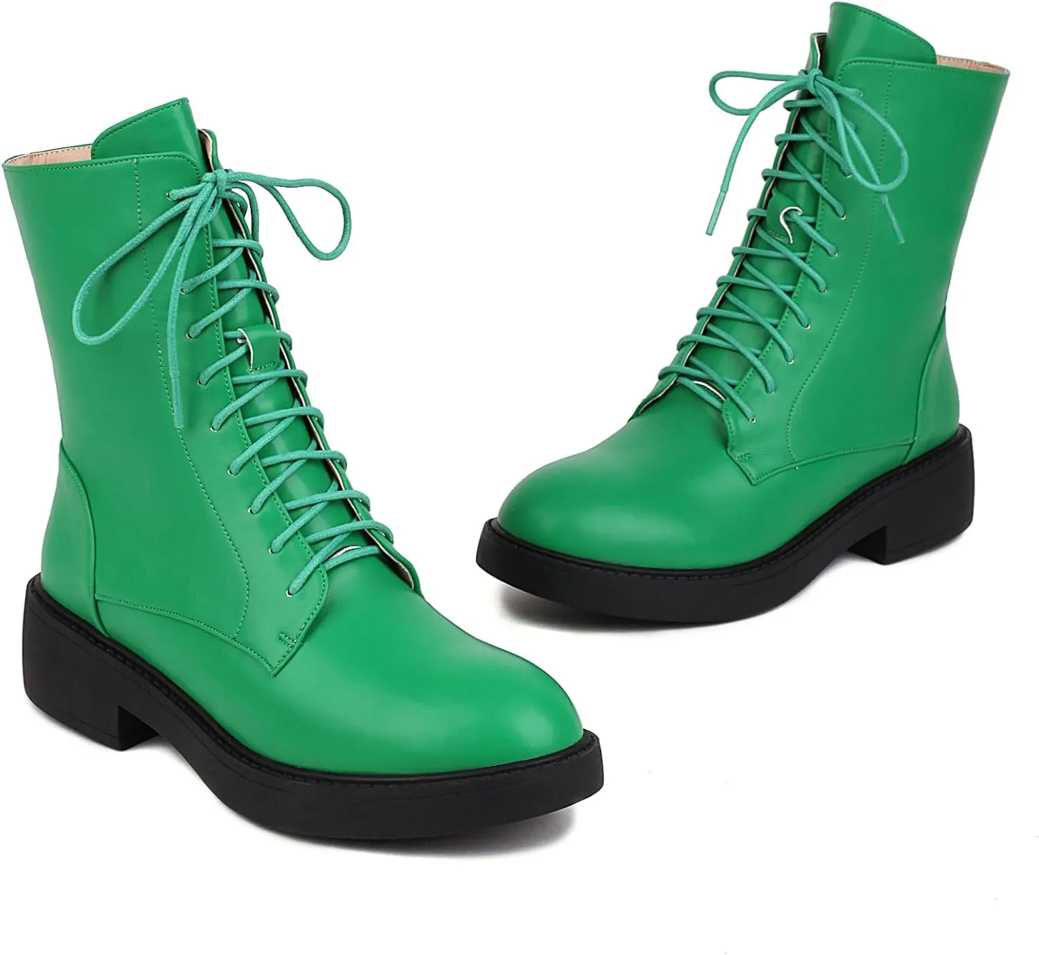 Women's Combat Lace Up Boots Platform Military Boots Low Heel Chunky Lug Sole Motorcycle Gothic Riding Boots Round Toe Comfortable Side Zipper Ankle Boots