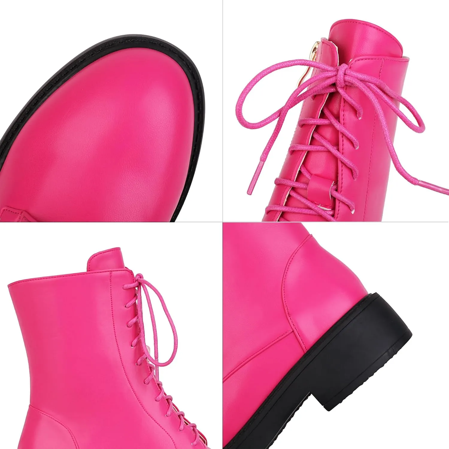 Women's Combat Lace Up Boots Platform Military Boots Low Heel Chunky Lug Sole Motorcycle Gothic Riding Boots Round Toe Comfortable Side Zipper Ankle Boots