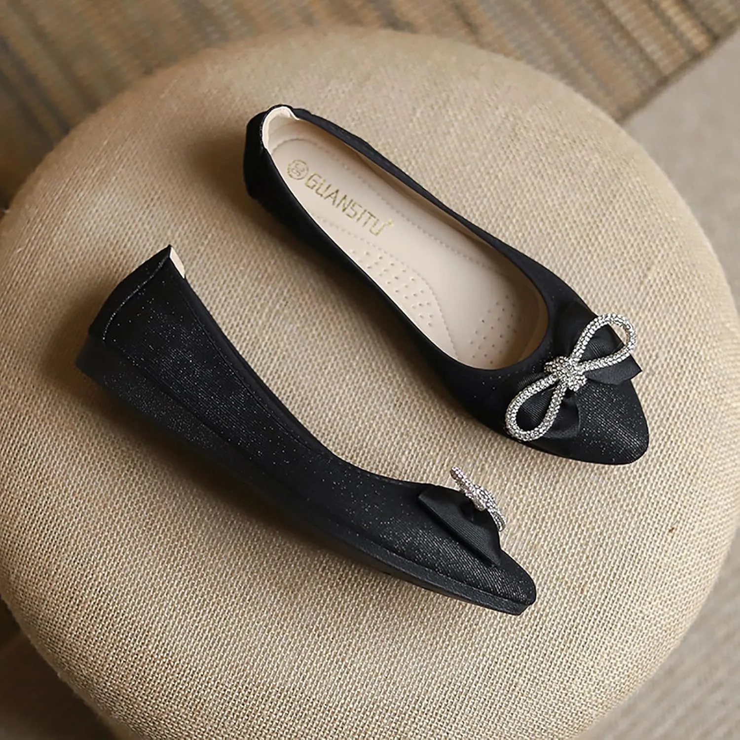 Women's Flats, Foldable Ballet Flats for Women, Fashion Bow Tie Pionted Toe Comfort Lightweight Slip-On Dress Shoes