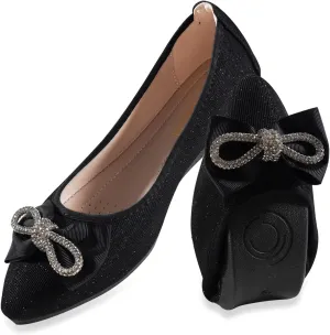 Women's Flats, Foldable Ballet Flats for Women, Fashion Bow Tie Pionted Toe Comfort Lightweight Slip-On Dress Shoes