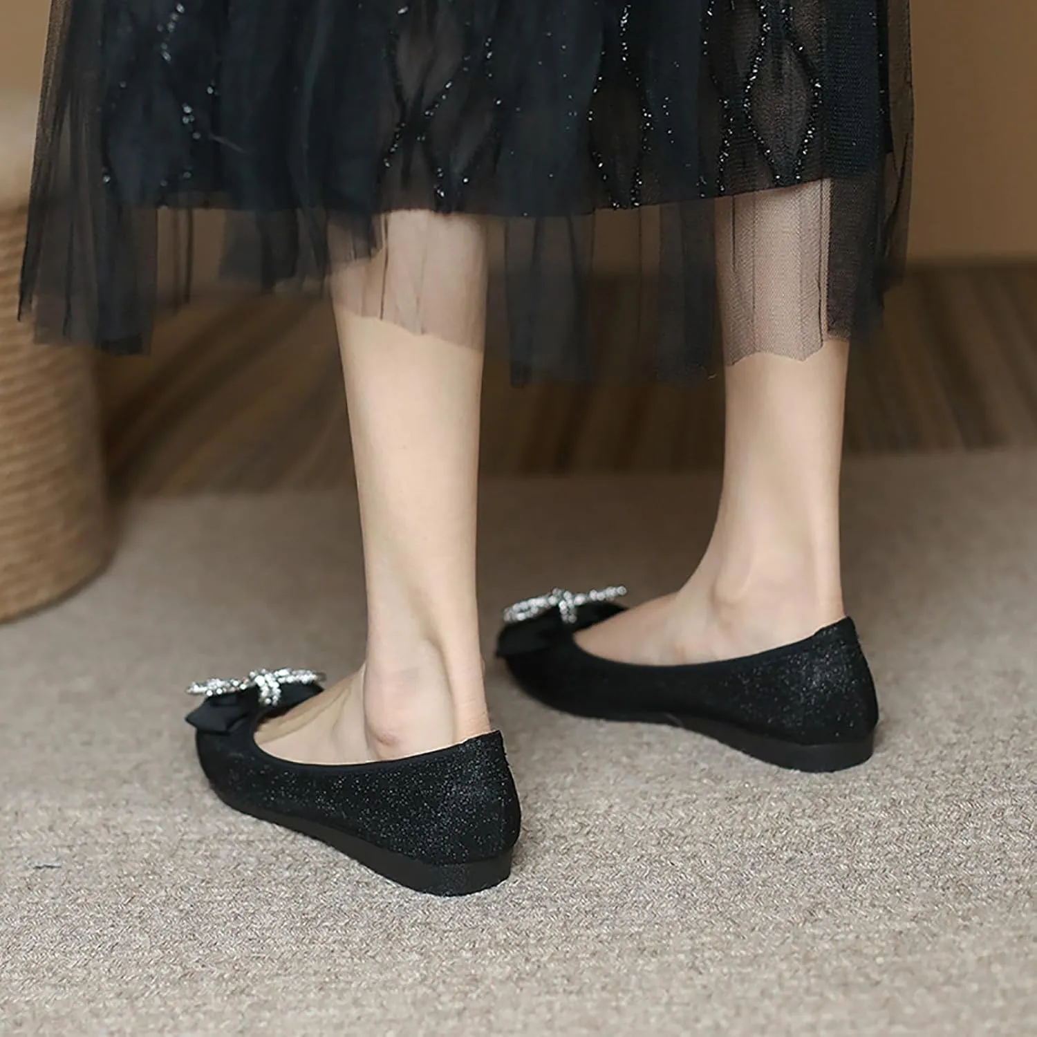 Women's Flats, Foldable Ballet Flats for Women, Fashion Bow Tie Pionted Toe Comfort Lightweight Slip-On Dress Shoes