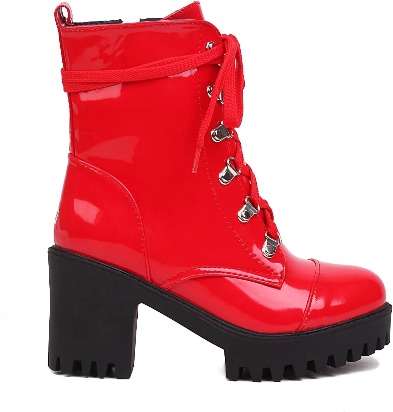 Women's Lace Up Combat Ankle Boots Platform Goth Boots Punk Motorcycle Lug Sole Ankle Booties Chunky High Heel Round Toe Side Zipper Shoes