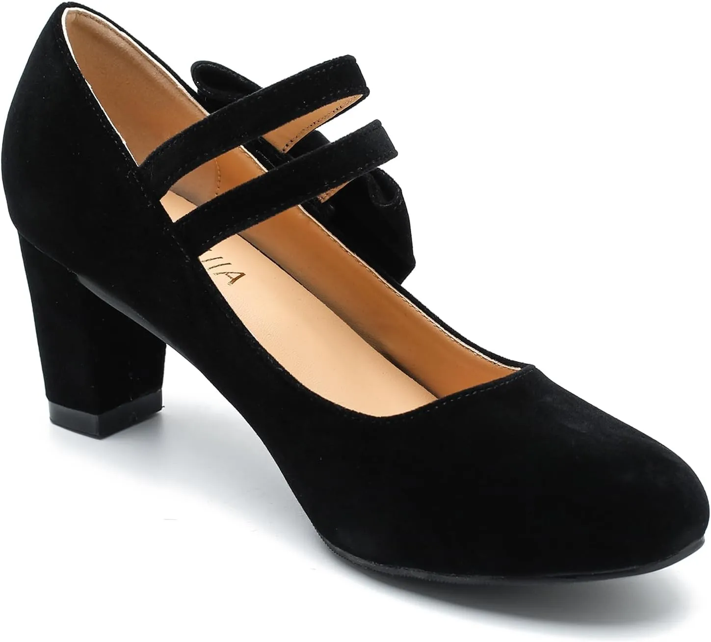 Women's Mary Jane Heels with Bow Low Heels Closed Chunky Block Double Ankle Strap Pumps Wedding Office Work Dress Shoes