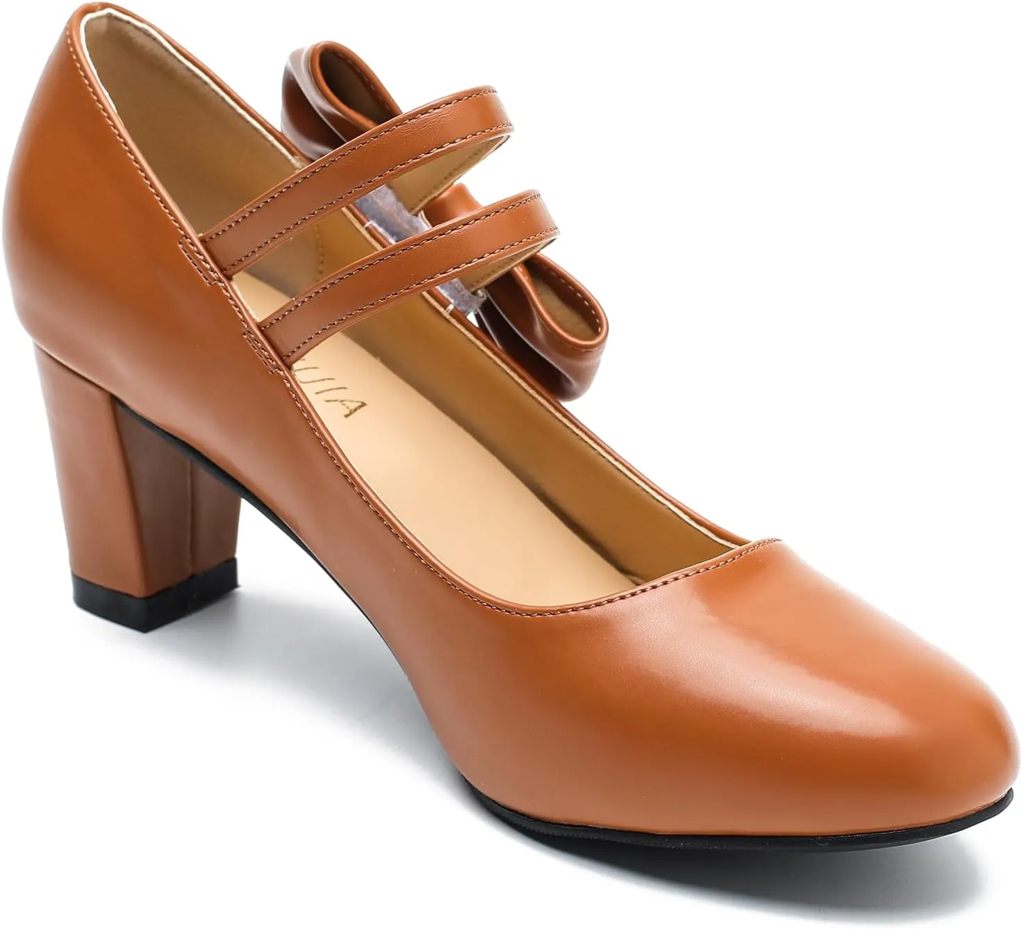 Women's Mary Jane Heels with Bow Low Heels Closed Chunky Block Double Ankle Strap Pumps Wedding Office Work Dress Shoes