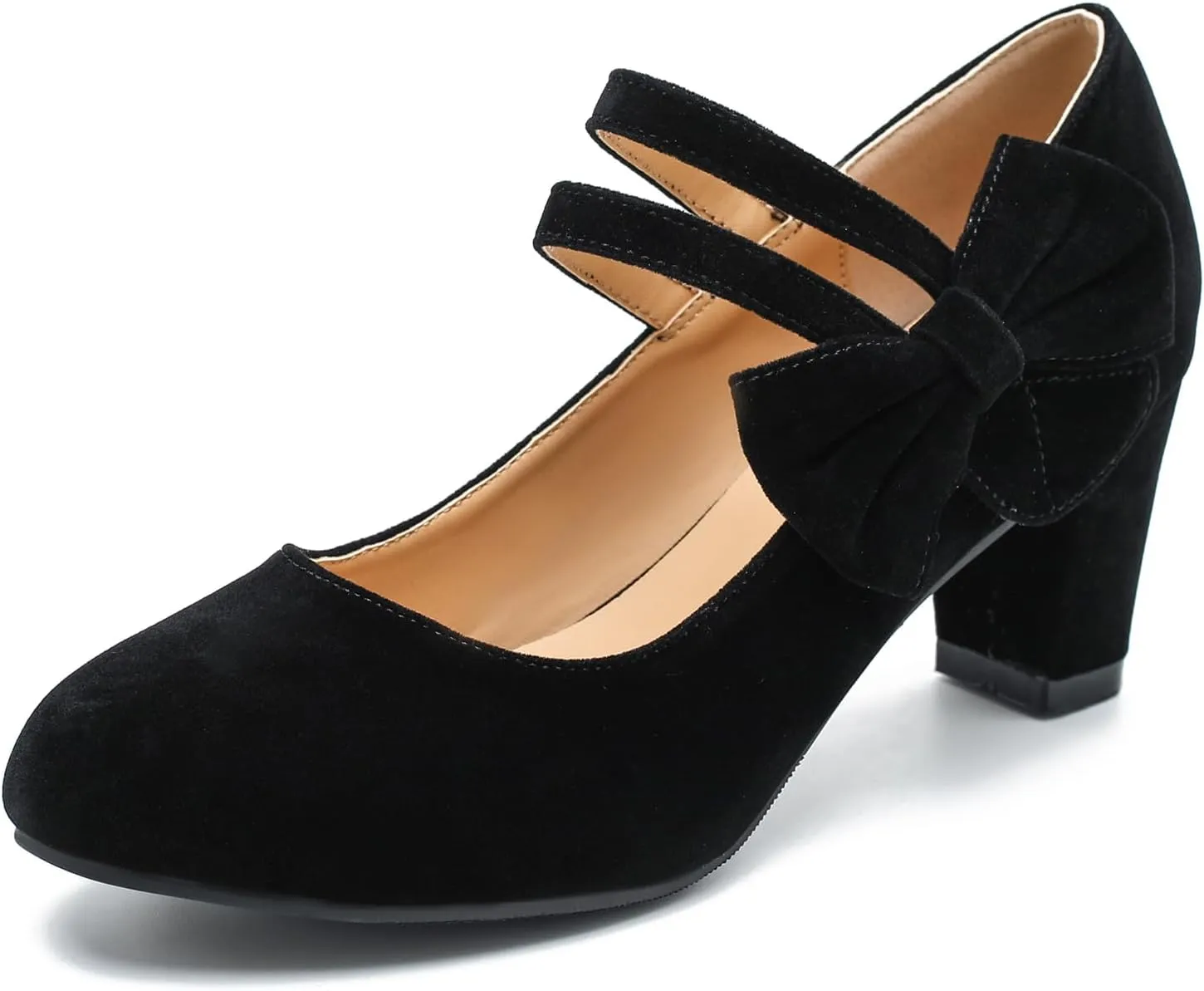 Women's Mary Jane Heels with Bow Low Heels Closed Chunky Block Double Ankle Strap Pumps Wedding Office Work Dress Shoes