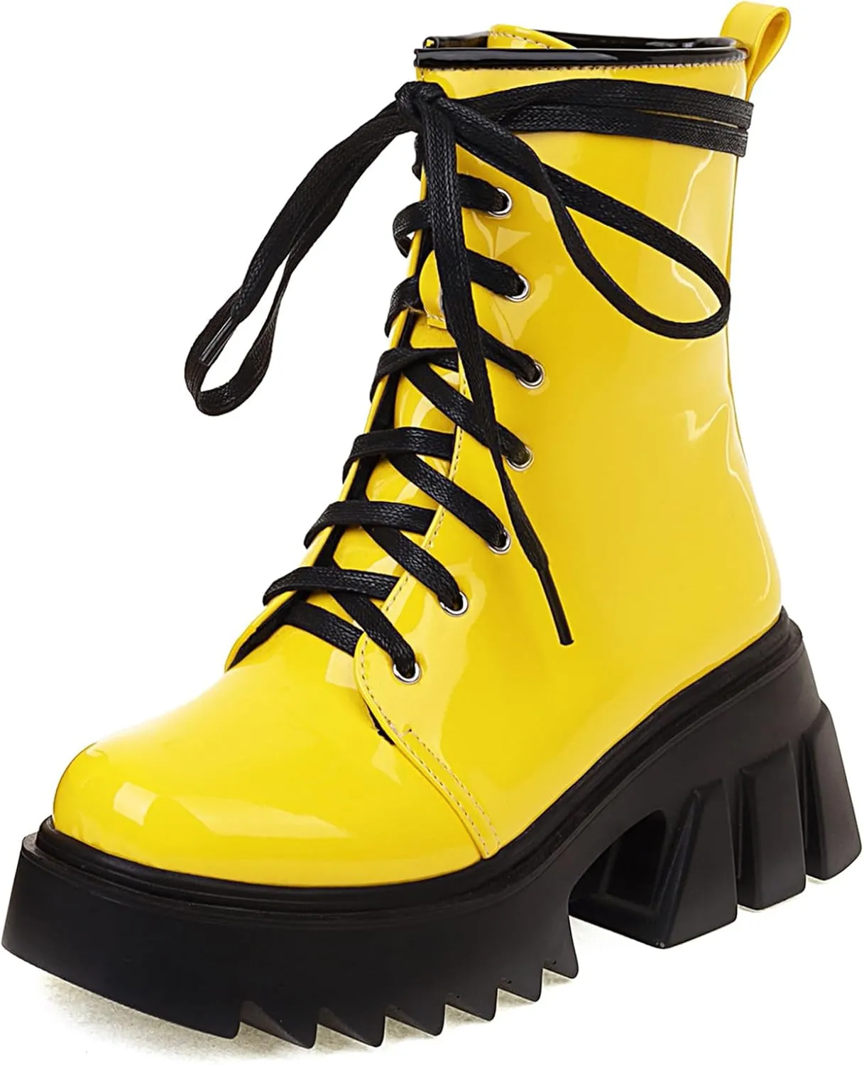Women's Platform Combat Booties Lace Up Motorcycle Boots Chunky Block High Heel Ankle Boots Punk Goth Lug Sole Boots Round Toe Shoes