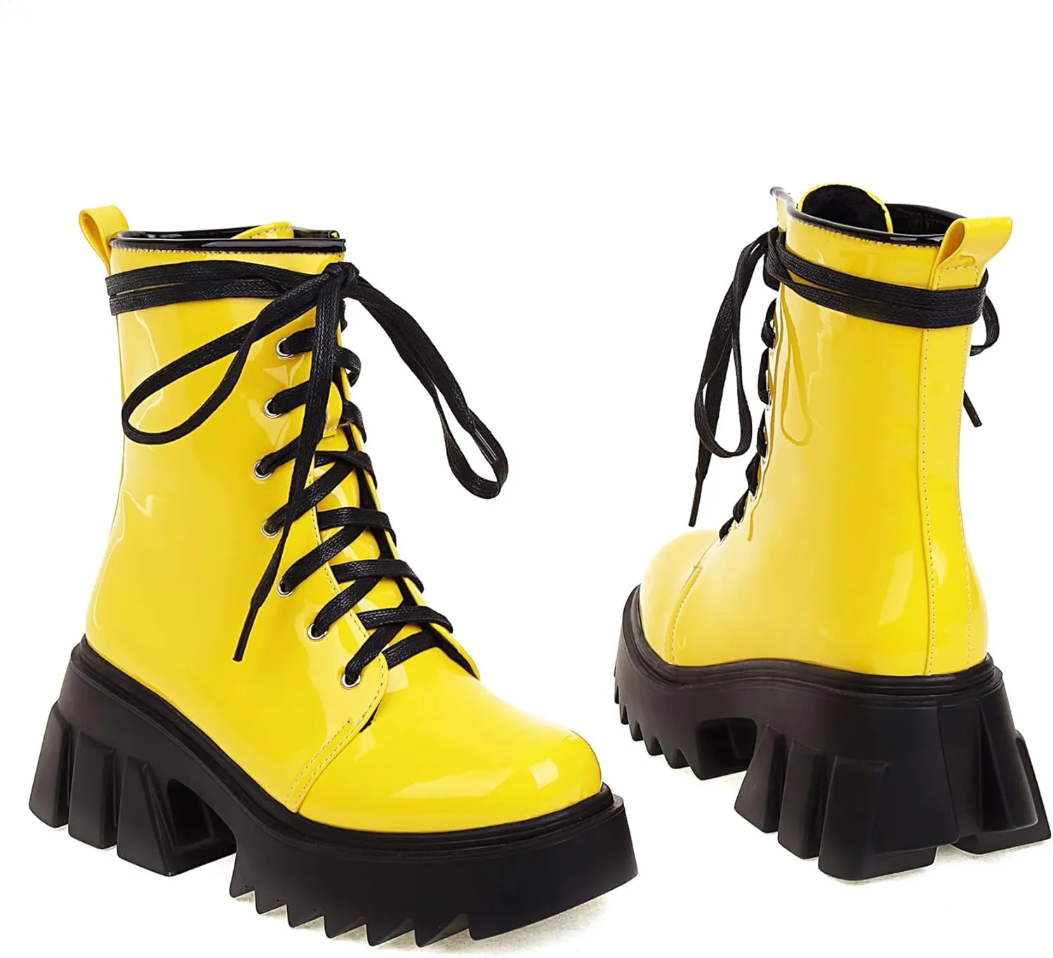 Women's Platform Combat Booties Lace Up Motorcycle Boots Chunky Block High Heel Ankle Boots Punk Goth Lug Sole Boots Round Toe Shoes