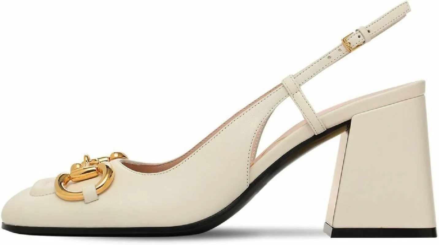 Women's Retro SquareToe Slingback Pumps Fashion Buckle Closed Toe Dressy Slingback Block Heels Office Wedding Party High Heel Shoes for Women