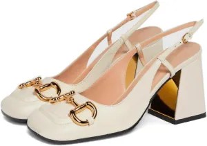 Women's Retro SquareToe Slingback Pumps Fashion Buckle Closed Toe Dressy Slingback Block Heels Office Wedding Party High Heel Shoes for Women