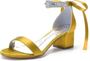 Women's Rhinestones Block Heels Satin Wedding Shoes for Bride Low Heels Comfortable Bridal Shoes White Heels Chunky Formal Evening Party Prom Sandals Pumps