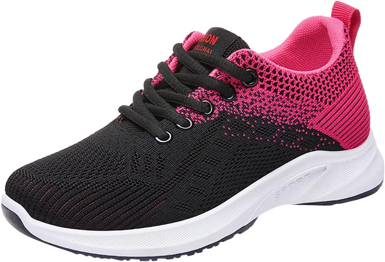 Womens Running Shoes Knit Breathable Fashion Sneakers Lace Up Platform Walking Casual Trainers Comfortable Sneaker Non-Slip Colorblock Fitness Shoes for Flat Feet