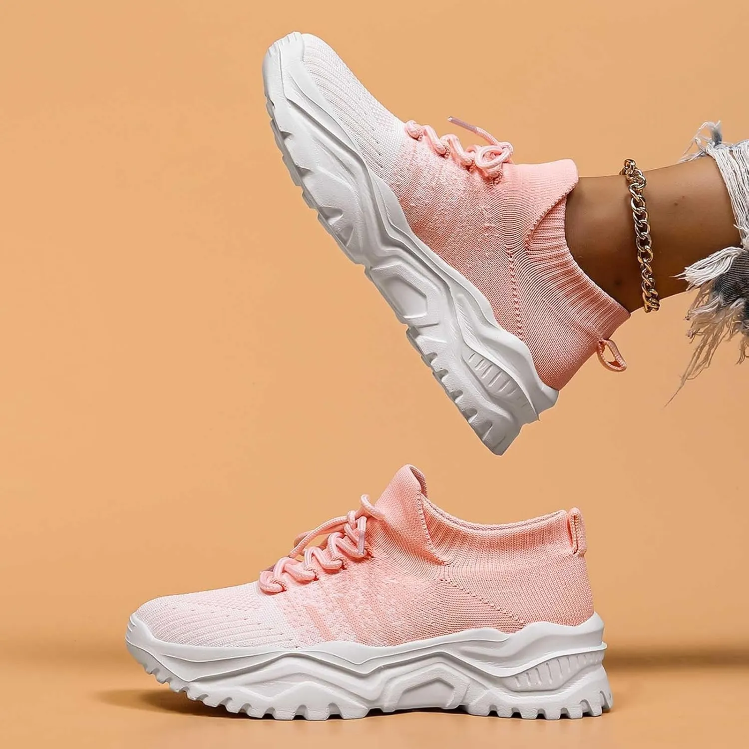 Women's Solid Color Fashion Four Season Lace Up Sneakers Solid Color Flying Woven Running Shoes Womens Rave Shoes