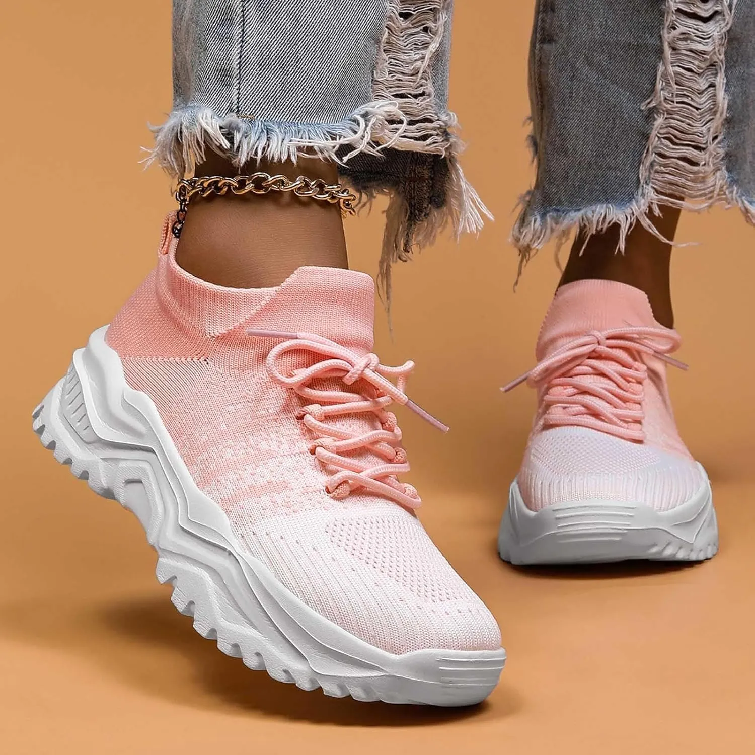 Women's Solid Color Fashion Four Season Lace Up Sneakers Solid Color Flying Woven Running Shoes Womens Rave Shoes