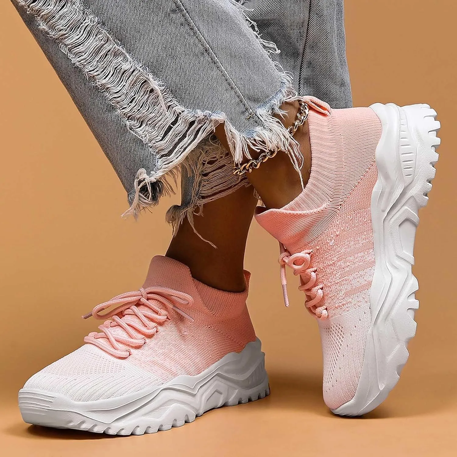 Women's Solid Color Fashion Four Season Lace Up Sneakers Solid Color Flying Woven Running Shoes Womens Rave Shoes