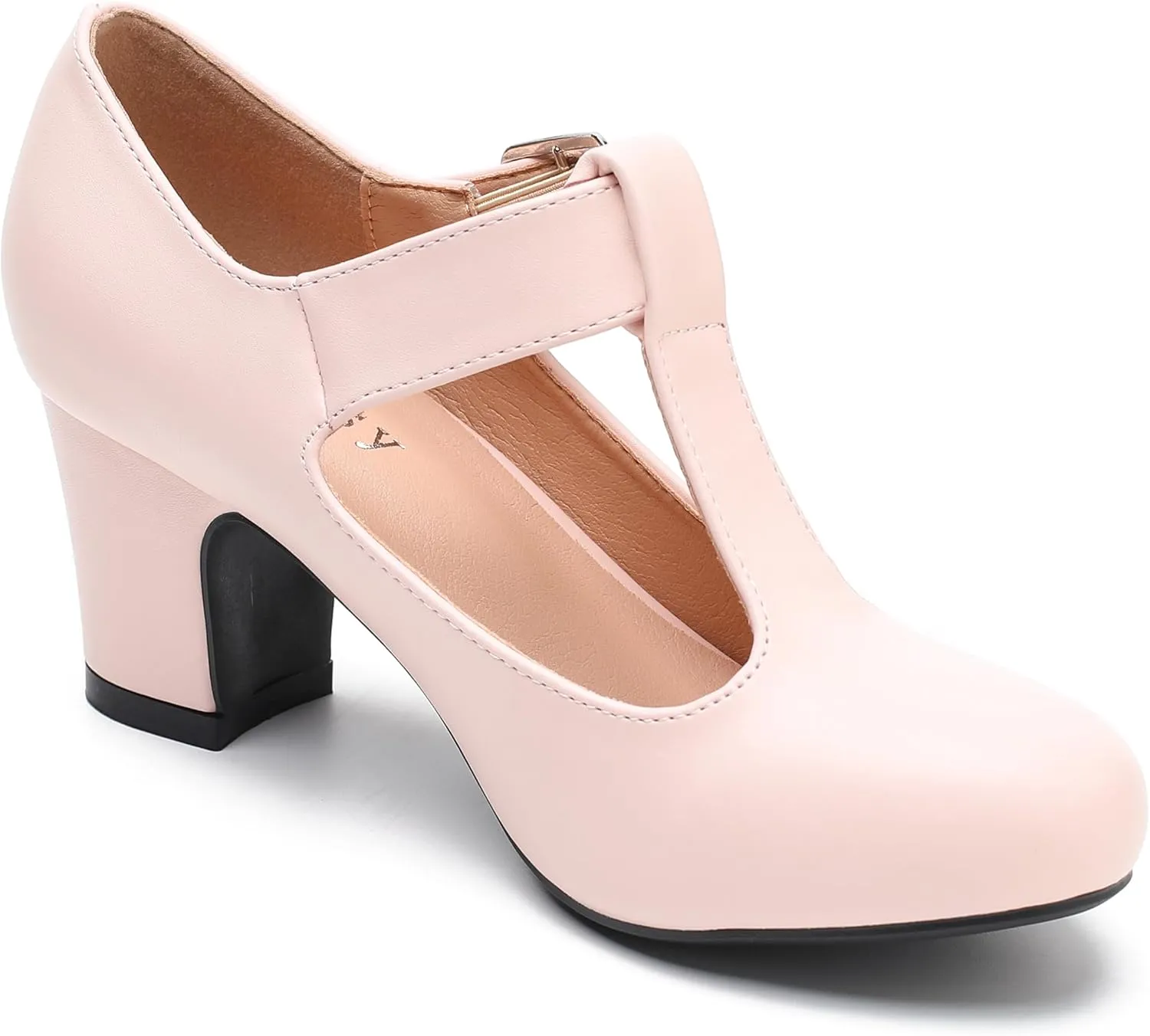 Women's T-Strap Mary Jane Pumps Low Block Chunky Heels Closed Round Toe Dress Wedding Office Work Shoes