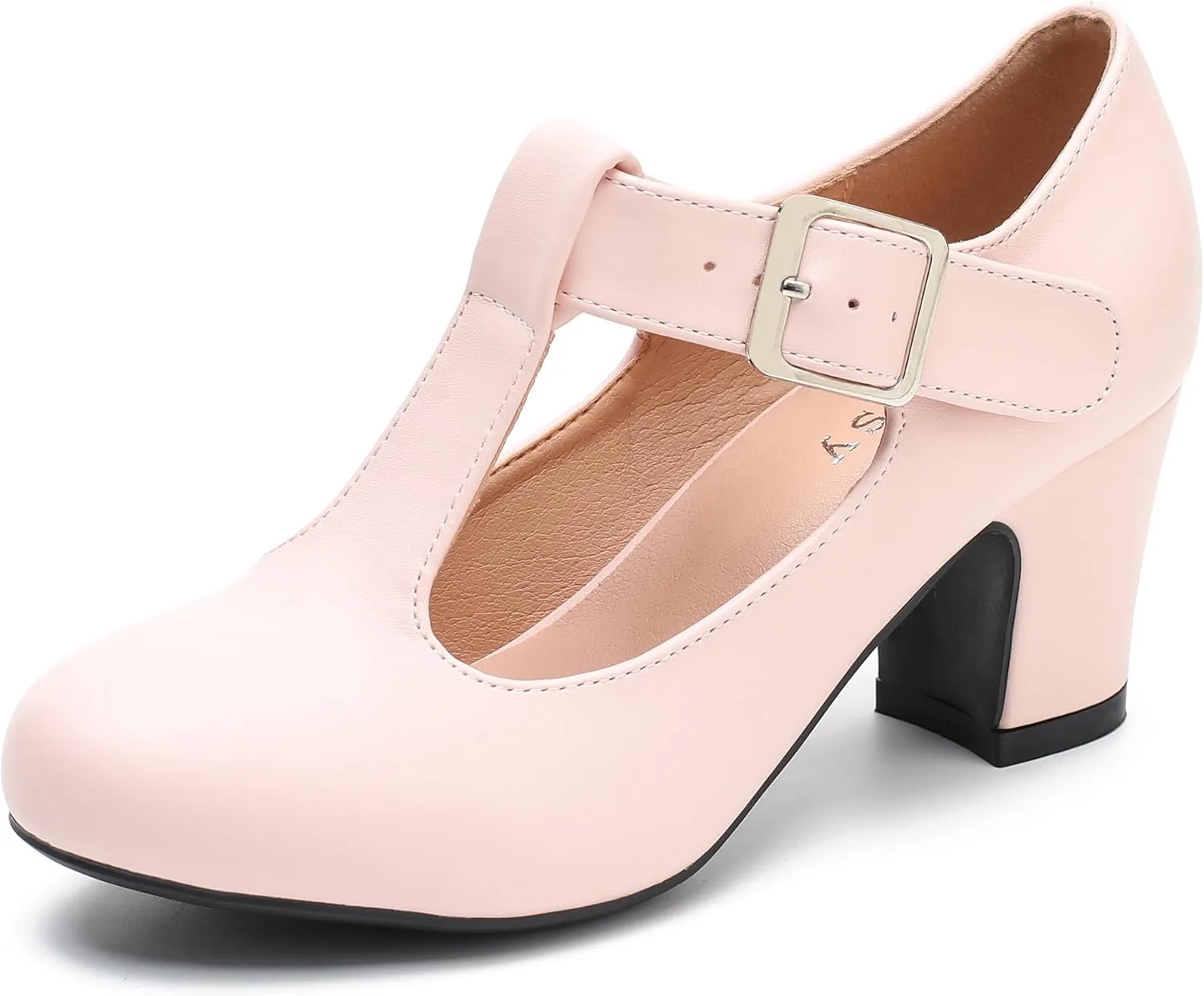 Women's T-Strap Mary Jane Pumps Low Block Chunky Heels Closed Round Toe Dress Wedding Office Work Shoes