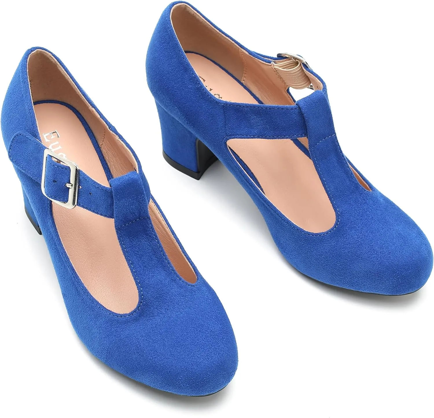 Women's T-Strap Mary Jane Pumps Low Block Chunky Heels Closed Round Toe Dress Wedding Office Work Shoes