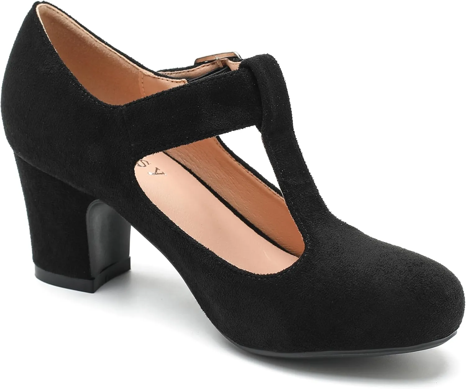 Women's T-Strap Mary Jane Pumps Low Block Chunky Heels Closed Round Toe Dress Wedding Office Work Shoes
