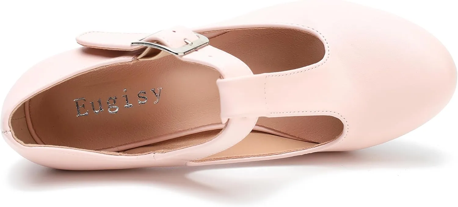 Women's T-Strap Mary Jane Pumps Low Block Chunky Heels Closed Round Toe Dress Wedding Office Work Shoes