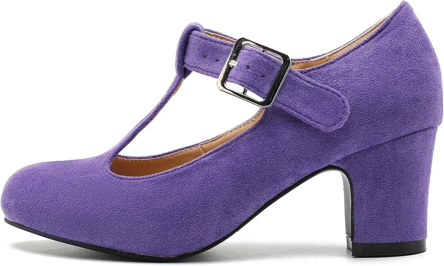 Women's T-Strap Mary Jane Pumps Round Closed Toe Comfortable Low Chunky Block Heel Wedding Dress Evening Party Shoes