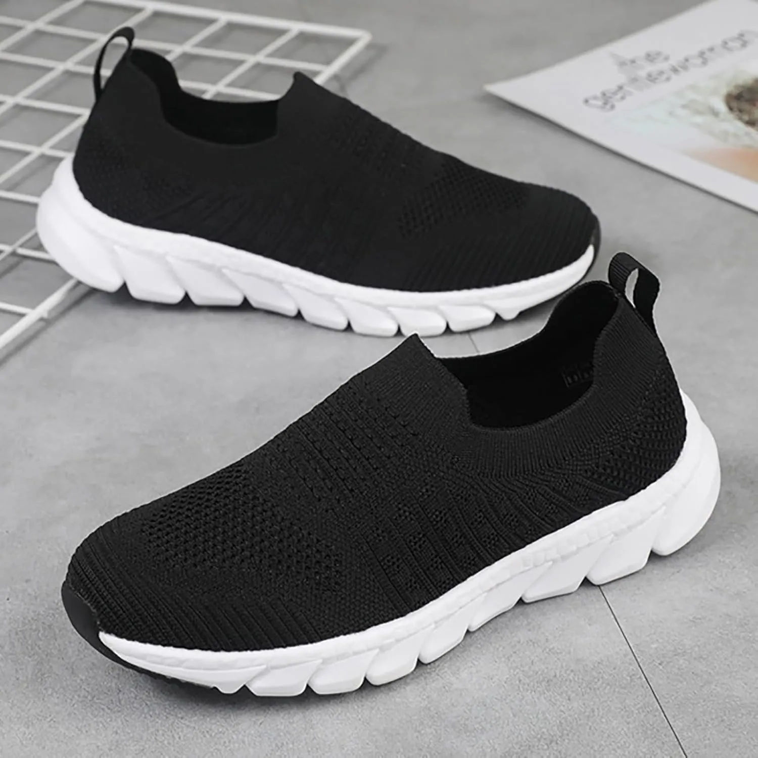 Women's Walking Shoes Cushion Comfortable Breeze Shoes Walking Shoes Women Arch Support Casual Shoes Slip On Wedge Sneakers Platform Tennis Shoe White Loafers