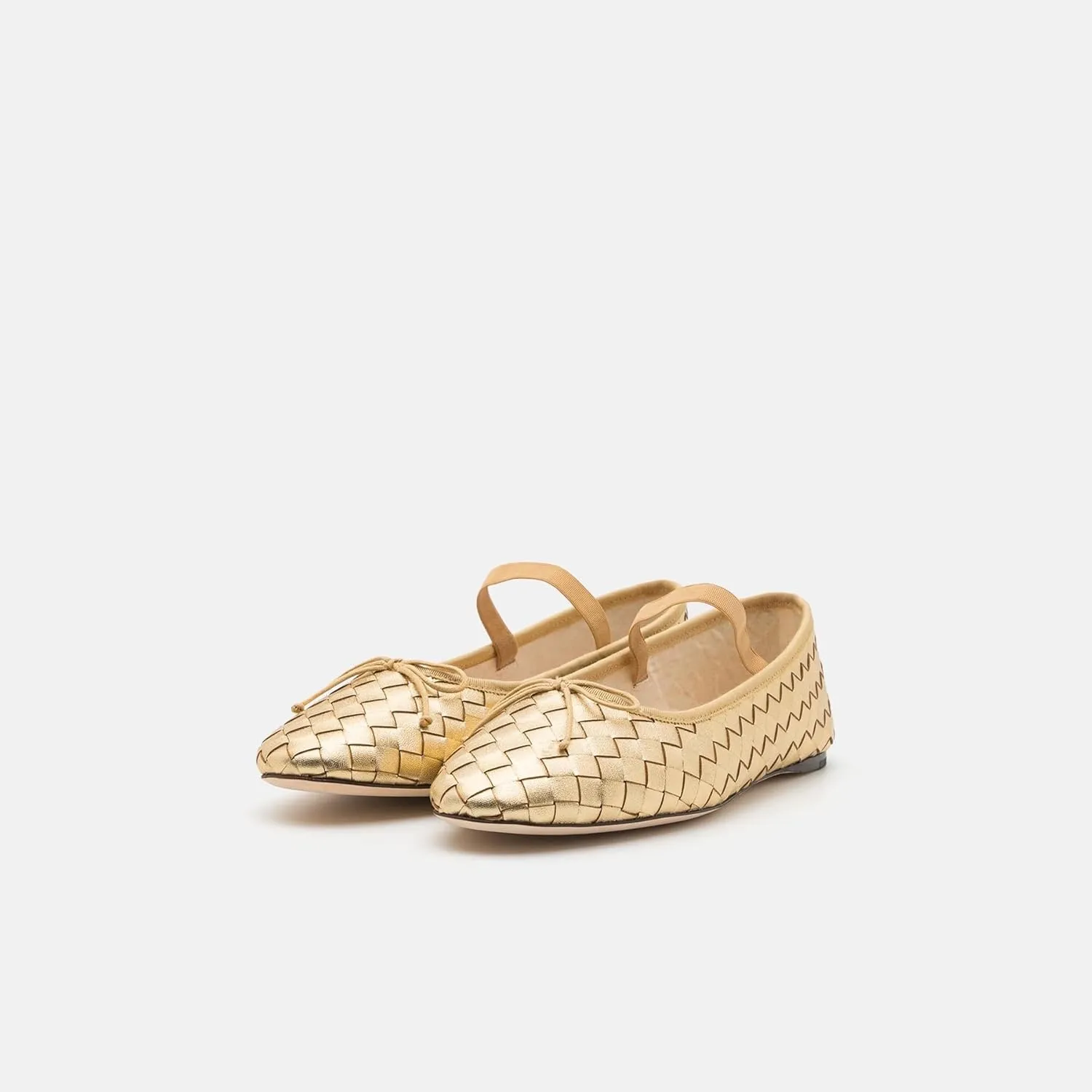 Womens Woven Ballet Flats with Bow Round Toe Slip on Mary Jane Flats Ladies Fashion Elastic Strap Ballerina Shoes