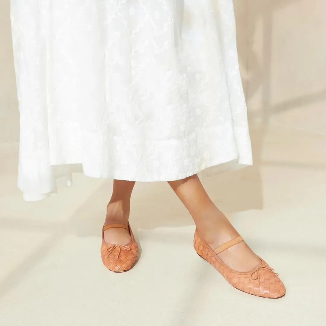 Womens Woven Ballet Flats with Bow Round Toe Slip on Mary Jane Flats Ladies Fashion Elastic Strap Ballerina Shoes