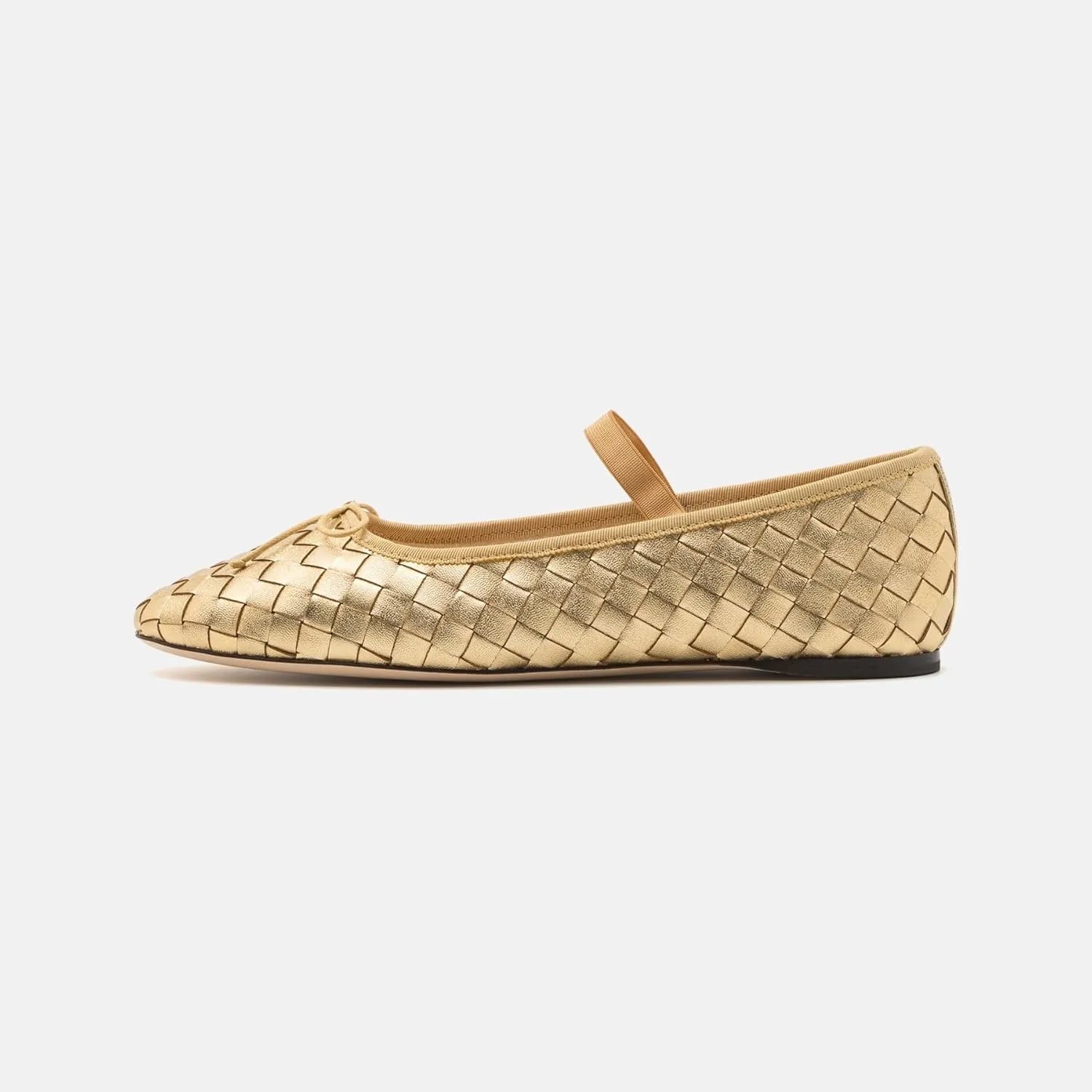 Womens Woven Ballet Flats with Bow Round Toe Slip on Mary Jane Flats Ladies Fashion Elastic Strap Ballerina Shoes
