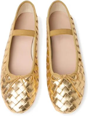 Womens Woven Ballet Flats with Bow Round Toe Slip on Mary Jane Flats Ladies Fashion Elastic Strap Ballerina Shoes