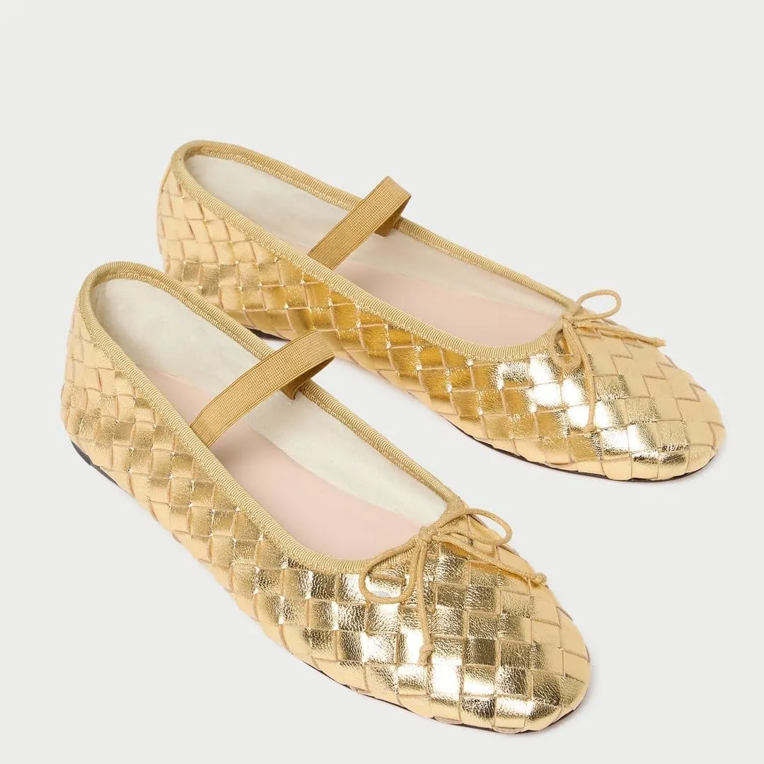Womens Woven Ballet Flats with Bow Round Toe Slip on Mary Jane Flats Ladies Fashion Elastic Strap Ballerina Shoes