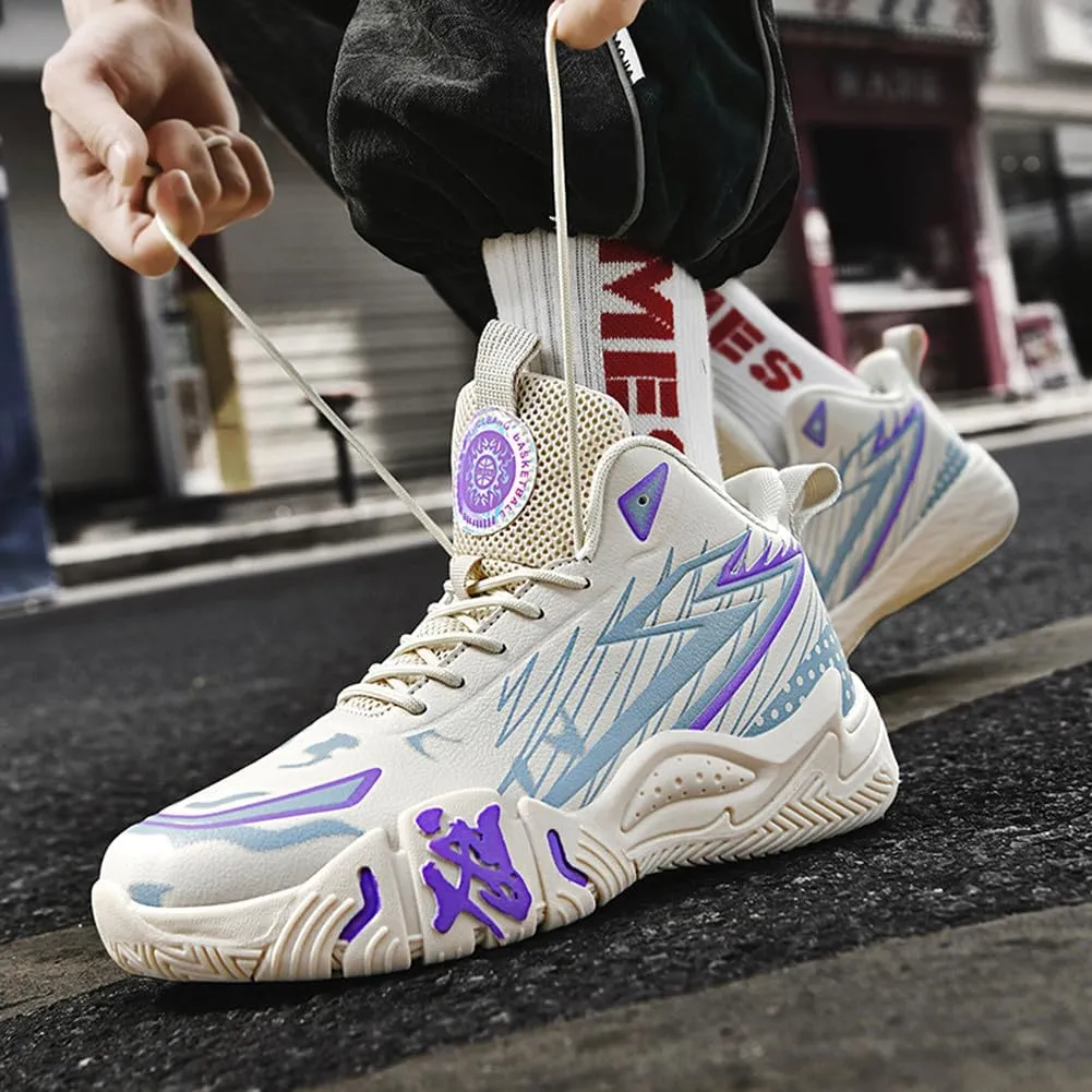 YAXE Unisex High Top Breathable Mesh Basketball Shoes Lightweight Shock Absorption and Training Sneakers