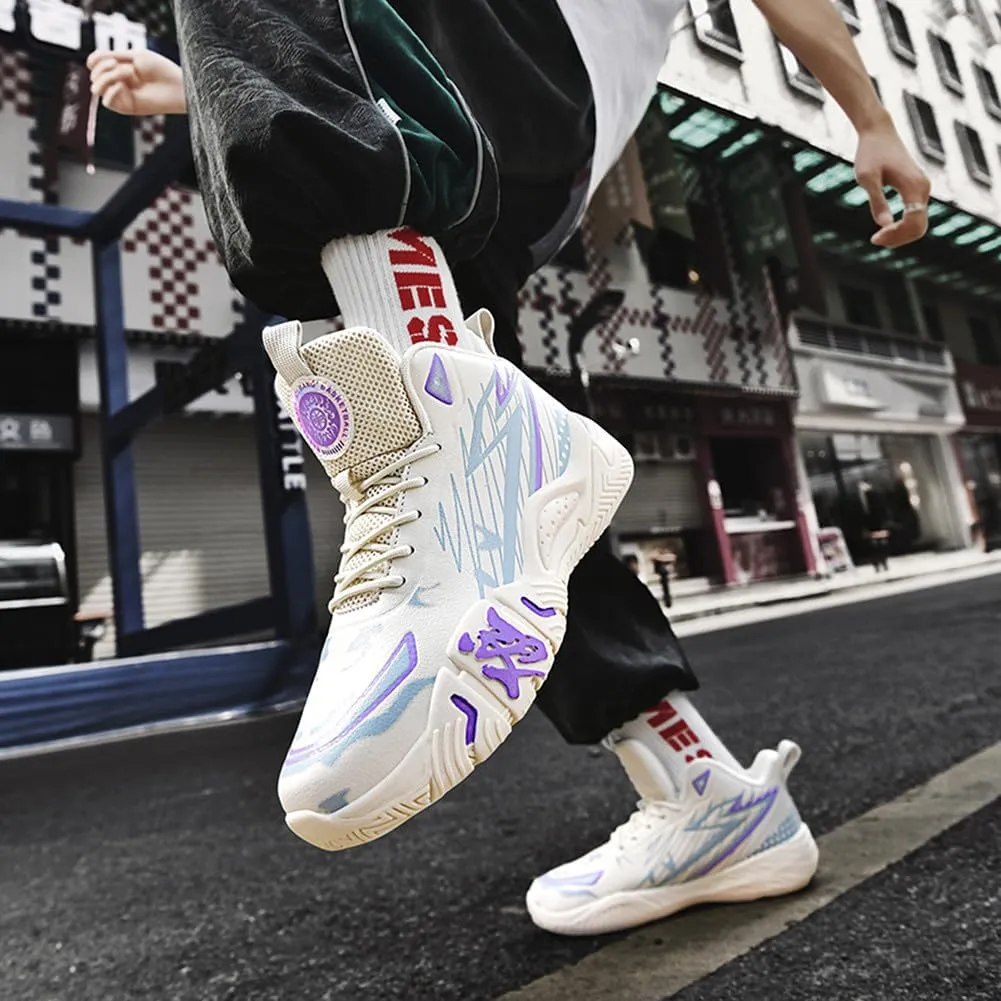 YAXE Unisex High Top Breathable Mesh Basketball Shoes Lightweight Shock Absorption and Training Sneakers
