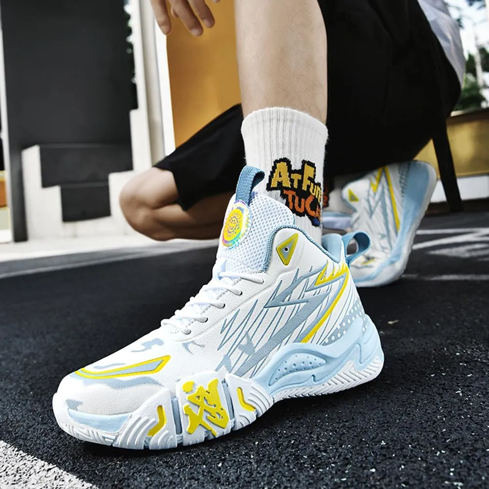 YAXE Unisex High Top Breathable Mesh Basketball Shoes Lightweight Shock Absorption and Training Sneakers
