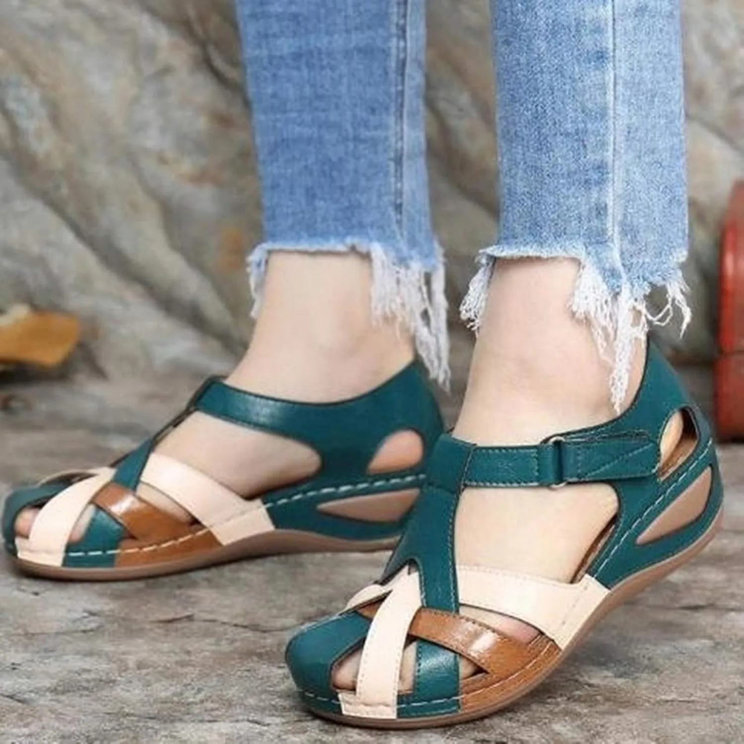ZBYY Summer Women Sandals Casual Cutout Gladiator Wedge Sandals Loafers Ankle Strap Comfortable Outdoor Platform Shoes