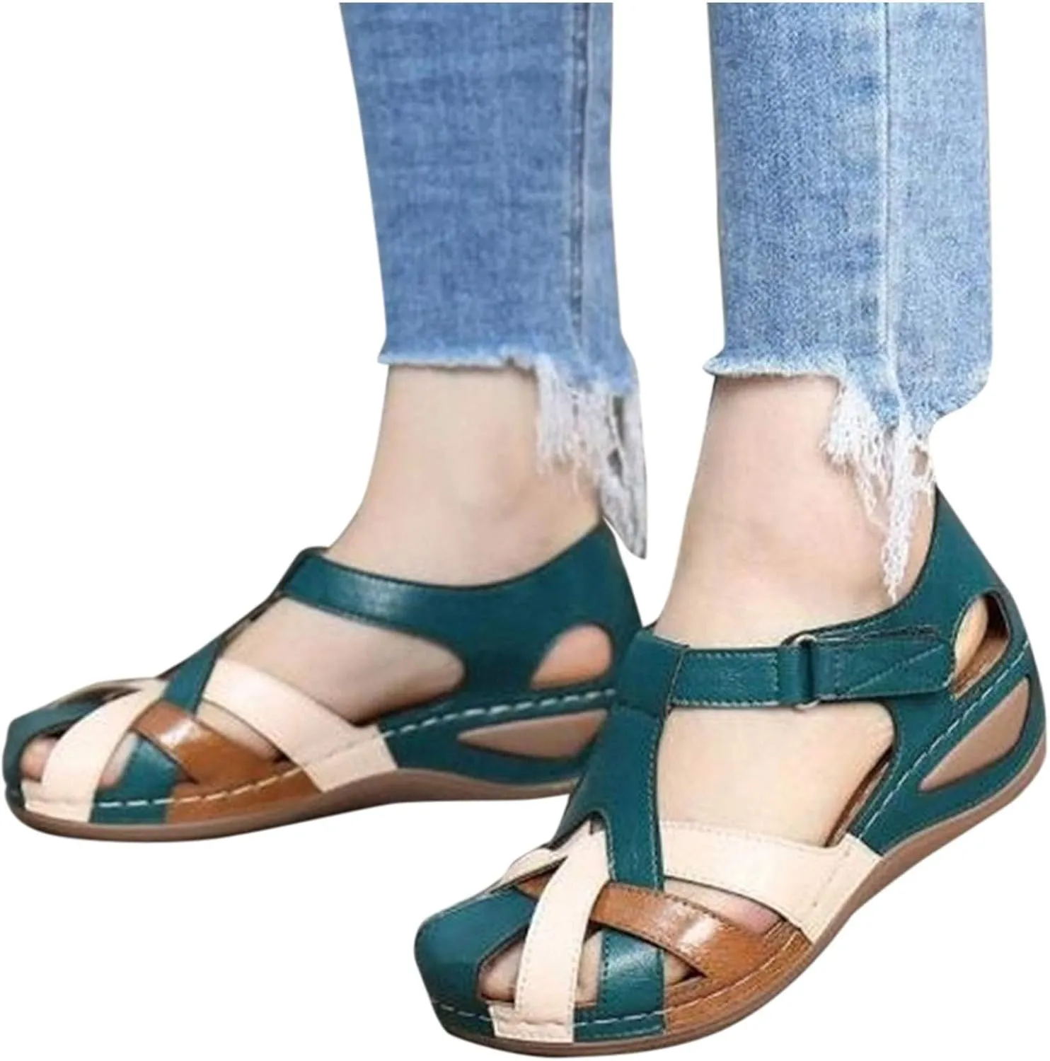 ZBYY Summer Women Sandals Casual Cutout Gladiator Wedge Sandals Loafers Ankle Strap Comfortable Outdoor Platform Shoes