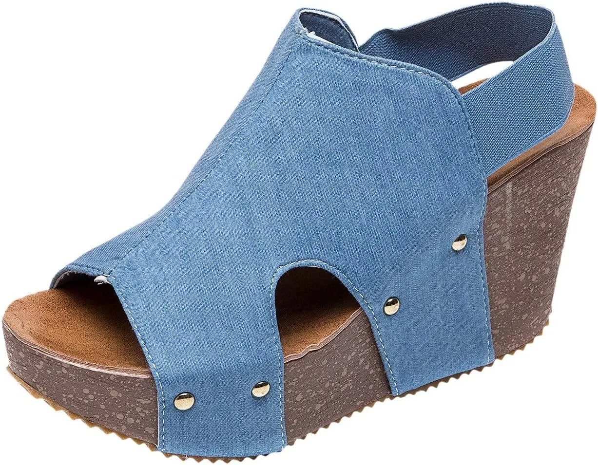 ZBYY Women's Peep Toe Wedge Sandal Comfort Slip On Platform Sandal Summer Bohemian Slingback Beach Espadrille Sandals